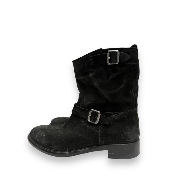BELSTAFF Black Suede Bedford Buckle Accents Mid Calf Moto Booties Boots 36.5 - Picture 5 of 8